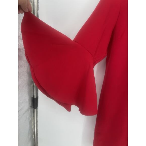 Mud Pie Women’s Large Red Long Bell Sleeve Button Keyhole Back Short Shift Dress - Picture 3 of 10